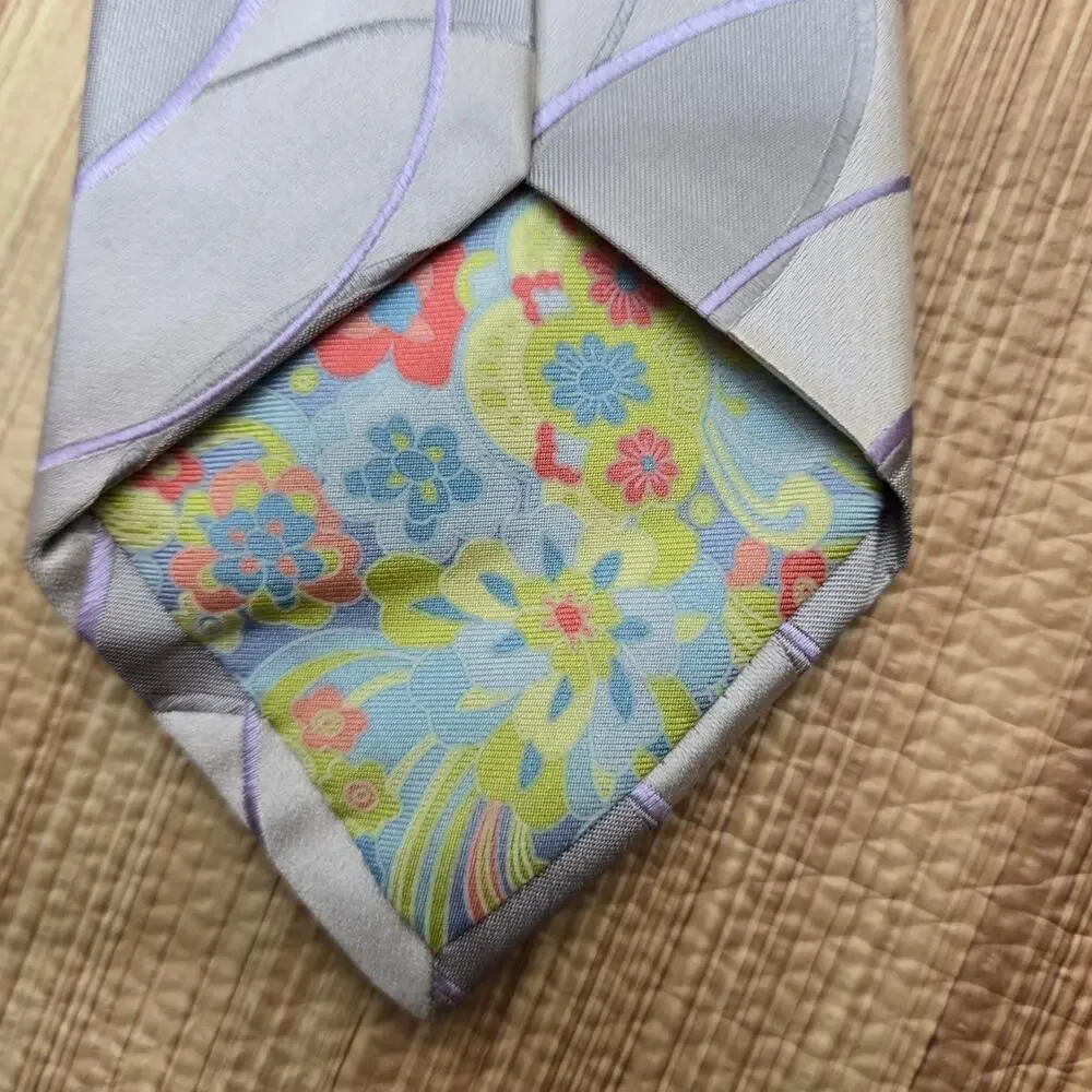 Ted Baker London Men's Silver Purple Geometric 100% Silk Neck Tie